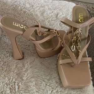 Sexy Chain High Heels, the color is tan.